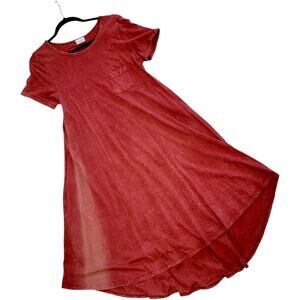 LuLaRoe Carly Dress XS Rust Acid Wash Pocket High Low A-Line Swing Casual Boho
